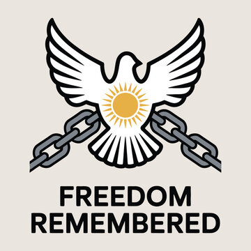 Dove breaking chains symbolizing freedom remembered, vector illustration