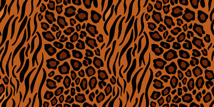 A vibrant seamless pattern blending tiger and leopard animal prints