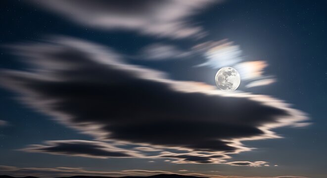 Mystical moonscape with blurred clouds creating an ethereal atmosphere.