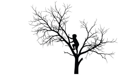 Child climbing a bare tree striking black form a dramatic silhouette © adobeamena