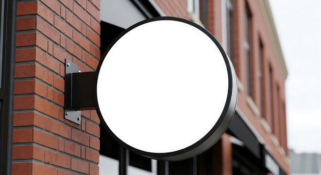 Logo Mockup Round Blank Sign Mounted on Brick Building Exterior round sign mockup