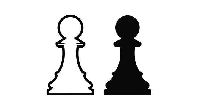 Two chess pieces a bishop and a pawn in black and white silhouette