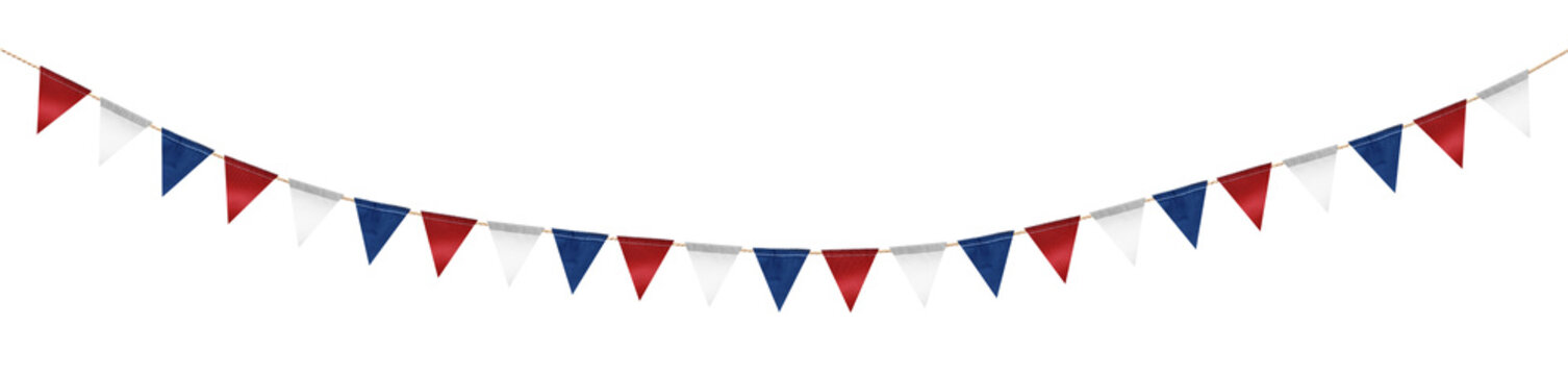 Bunting in colors of USA flag on transparent background, png