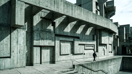 Fototapeta premium Brutalist Concrete: Raw, textured concrete wall with geometric shadows, 