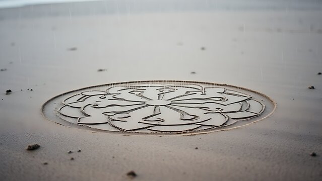 buyable. Heavy rain washing away a sand drawing on a beach. travel magazines, destination branding, designed for travel destination branding, used by biotech researchers.