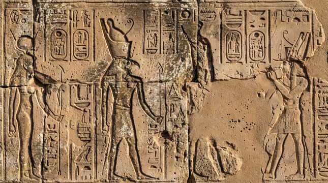 Ancient Egyptian Hieroglyphs Sandstone Temple Wall Texture