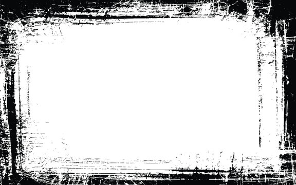 A distressed rectangular frame with rough splattered edges and a blank center on transparent background silhouette high quality professional detailed