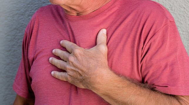 Angina Pectoris medical illustration showing chest pain caused by myocardial ischemia, blocked coronary arteries, insufficient blood oxygen supply to heart muscle, cardiovascular warning symptoms, 