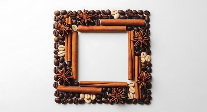 Mockup Logo Mockup Square Frame Made of Coffee Beans Cinnamon Sticks and Star Anise border