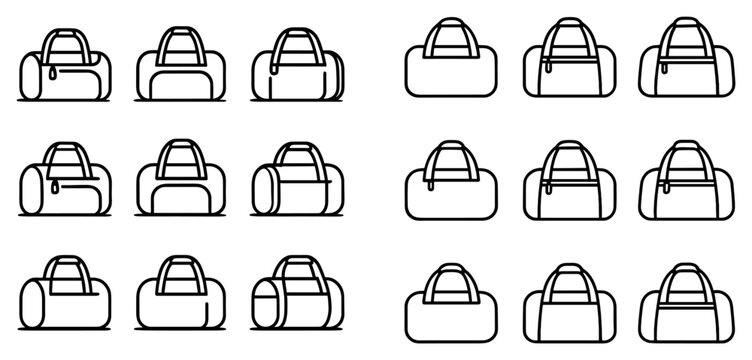 Travel icons with duffel bag handle outline minimal