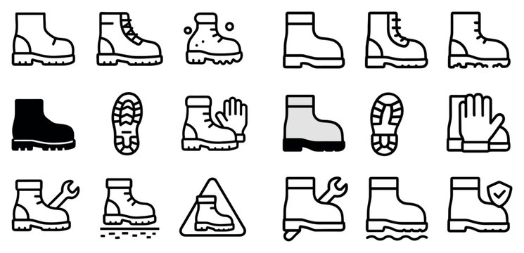 Boot icons with sole glove wrench outline bold