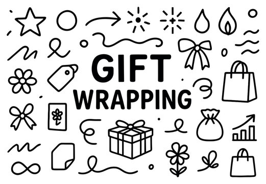 Gift wrapping icons with box bow ribbon outline doodle