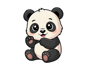 Fototapeta premium Adorable Cartoon Panda Waving Hello with Big Eyes and Pink Cheeks on White Background cute animal