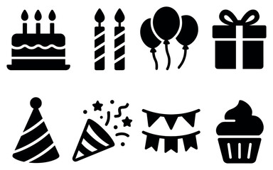 Fototapeta premium Party icons with cake candles balloons gift playful
