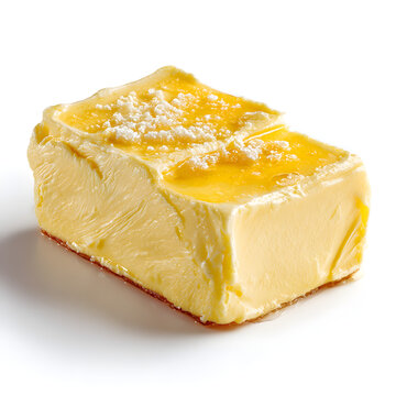 Single block of butter isolated on white background for dairy food design, fat content mockup, cooking ingredient, or recipe concept