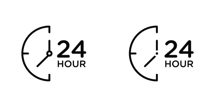 Twenty four hours icon in doodles flat and line stroke pack