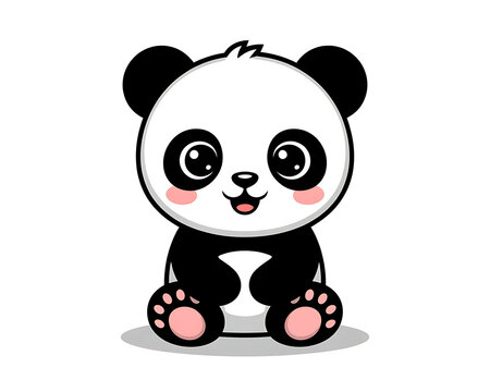 Cute cartoon baby panda sitting with big eyes and pink cheeks on a white background bear animal