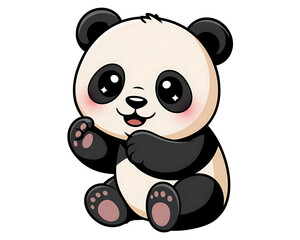 Fototapeta premium Cute Cartoon Panda Waving with Sparkly Eyes and Pink Cheeks Isolated on White animal bear