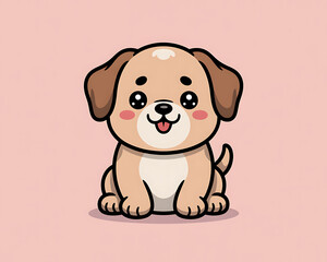 Obraz premium Cute cartoon puppy dog with floppy ears and big eyes sitting on a pink background animal