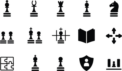 Naklejka premium Flat design chess strategy icons set with tactical moves and opening plans for business and education
