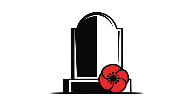 Vector memorial icon with poppy flower, remembrance symbol design