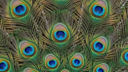 Obraz premium A vibrant display of peacock feathers with colorful eyespots