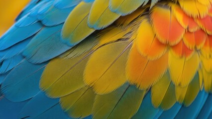 Obraz premium A vibrant display of colorful parrot feathers in close-up detail
