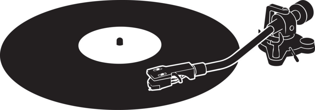 Vinyl record on a turntable with tonearm and stylus isolated on transparent background, Vector