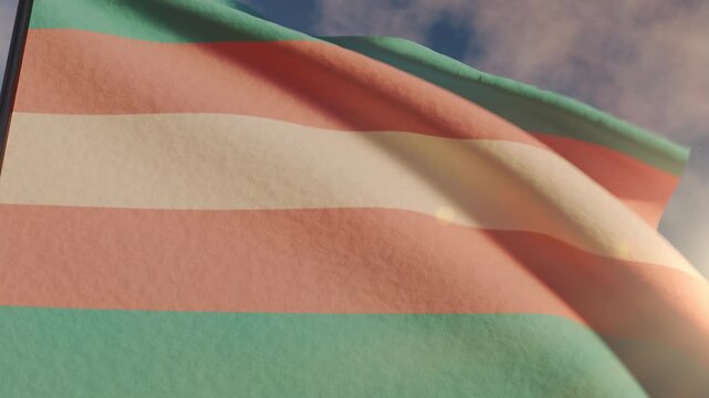 Transgender flag for Pride Month flies as a backdrop in the sky