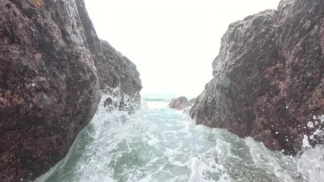 Ocean Waves Crashing Against Rocks in Torio Panama