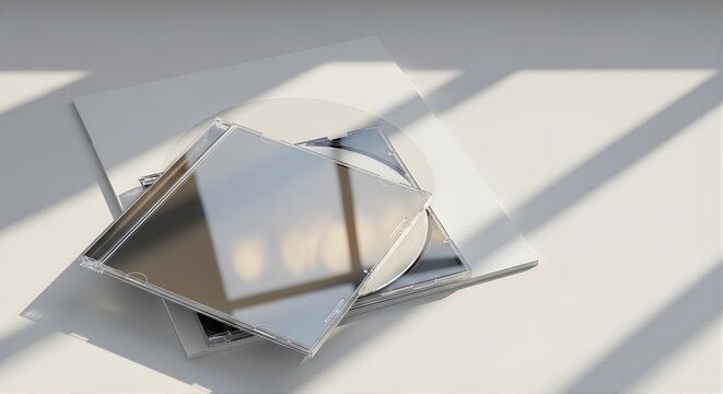 Empty blank plastic cd jewel case mockup on a white surface with shadows