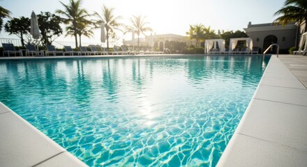 Fototapeta premium Sparkling Turquoise Swimming Pool Water with Sunlight Reflections
