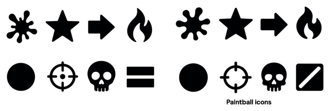 Paintball icons with splat star skull bold