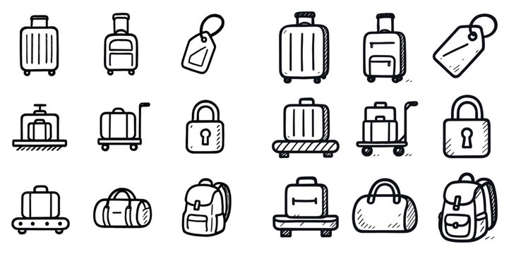 Travel icons with suitcase tag backpack outline