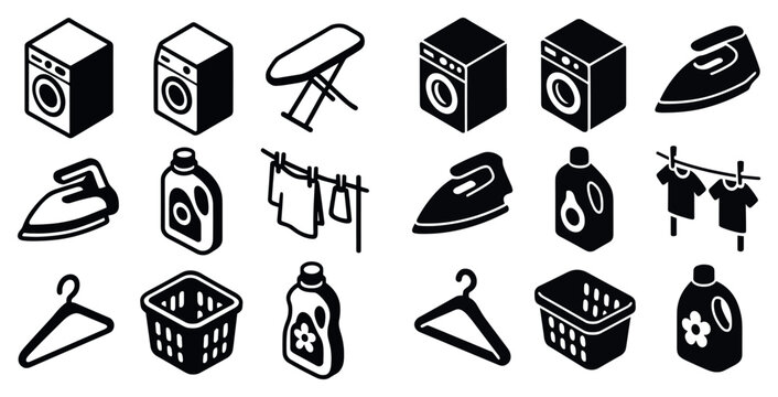 Laundry icons with washer iron hanger minimal
