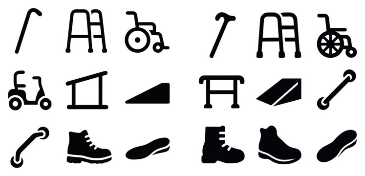 Accessibility icons with cane walker wheelchair minimal
