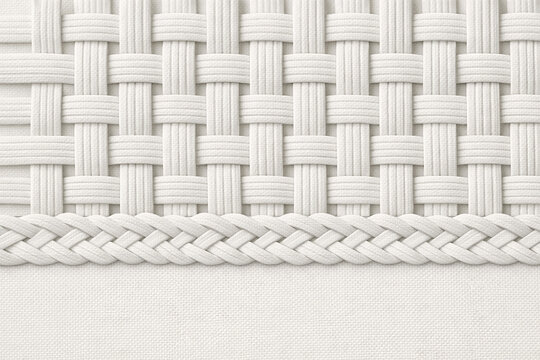 White woven fabric with braided trim