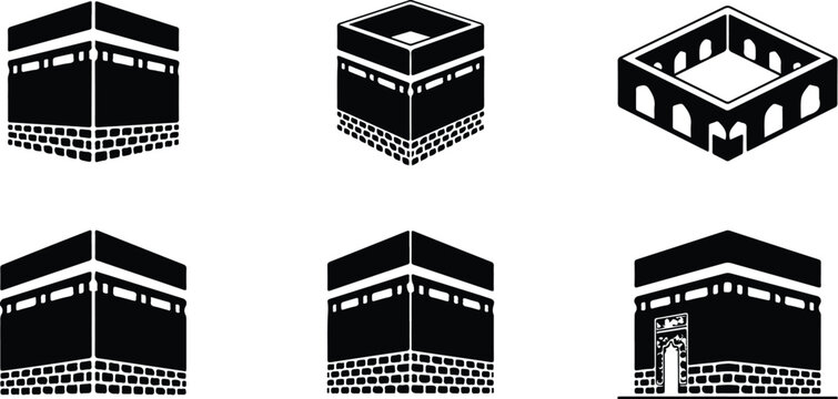Kaaba Mecca Silhouette Icon Islamic Sacred Architecture Vector