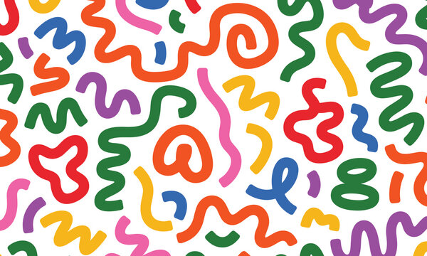 Colorful hand-drawn alphabet letters seamless pattern on white background for kids education