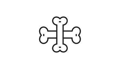 Fototapeta premium Two bones crossed in a plus shape. Thin black outline on white background