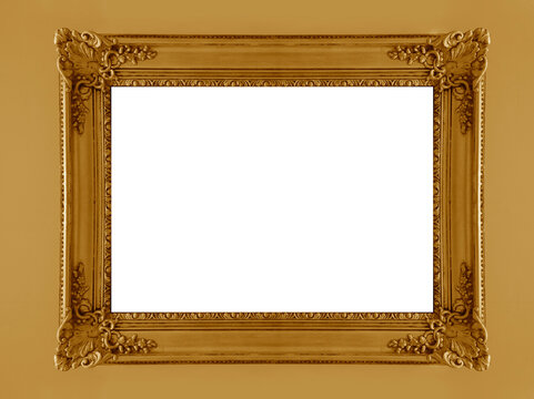 gold ornate picture frame isolated over white background portrait vertical antique old golden baroque victorian style frame mock up for for painting art wall art artwork photo image mockup Mock-up