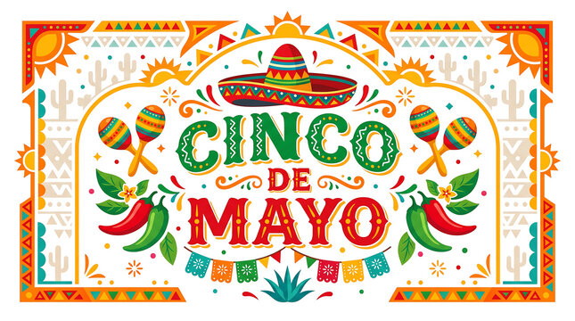 Cinco de Mayo Mexican Fiesta Celebration Vector Background with Sombrero Maracas and Chili for Holiday Poster Design