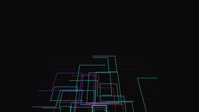 Concept: Advanced AI microprocessor integrates into a three-dimensional cyberspace grid to initialize a high-performance computing system with expanding luminous energy pulses.