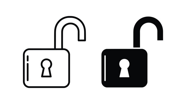 Two padlocks one open and one closed in black