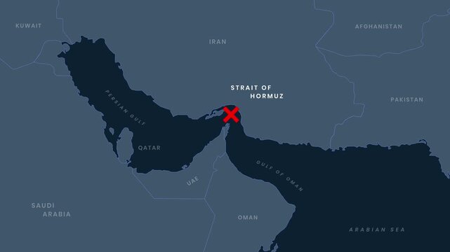 Map Animation Showing Strait Of Hormuz Is Blocked By Red Cross Symbolizing Shipping Disruption And Trade Crisis 4K