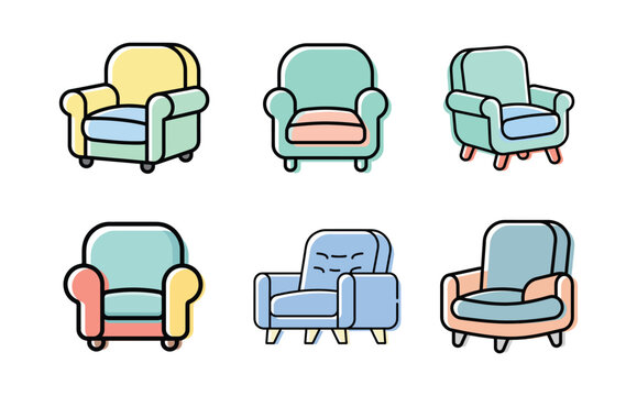 Modern Armchair Icon Set - Minimalist MBE Style Furniture Vector Illustration