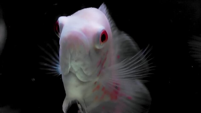 Oscar fish, Astronotus ocellatus. Tropical freshwater fish in aquarium. tiger oscar, velvet cichlid.fish from the cichlid family in tropical South America, most popular cichlids in the aquarium hobby.
