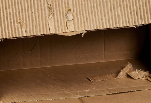Empty torn corrugated cardboard box interior background