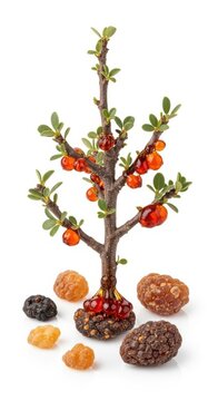 Guggal Tree Branch with Resins and Guggul Balls - Ayurvedic Medicine Ingredient