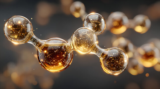 Scientific depiction of vitamin B1 molecule glowing with golden energy, showcasing biochemical discoveries